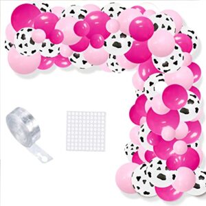 cow balloon garland arch kit – 122pcs cows balloons rose red pink silver star balloons for cowgirl birthday baby bridal shower western cow theme last rodeo bachelorette party decorations