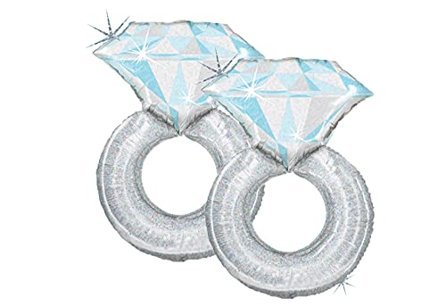 Set of 2 Sparkling Diamond Ring Jumbo 38" Foil Engagement Party Bridal Shower Balloons