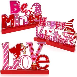 turnmeon 3 pcs valentine’s day table sign valentines decor love be mine cupid happy valentines table centerpiece romantic wooden valentines decorations for home office indoor wedding dinner party