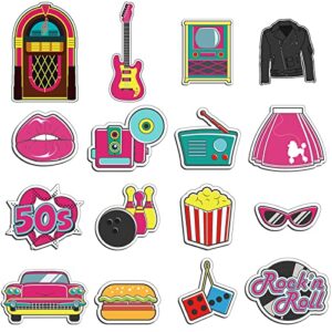 48 pieces 50s decorating cutouts rock and roll 1950s party decorations and supplies 50’s birthday party favor assorted 1950’s theme decor for bulletin board school sock hop party decoration, 16 style