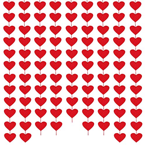 144 Red Hearts Felt Garland - NO DIY - Valentines Day Red Heart Hanging String Garland - Valentines Day Decor - Valentine Decorations - Valentines Wedding Anniversary Birthday Party Supplies