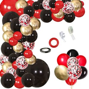 128pcs black and gold red balloons garland kit, 18″ 12″ 10″ 5″ black red balloons, metallic gold balloons black red party decorations casino theme party decorations, birthday, graduation balloons