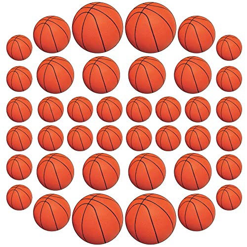 Beistle 40 Piece Printed Paper Basketball Cut Outs-Sports Theme Decorations for Birthday Party Supplies-Bulletin Board Classroom Décor, 4" - 12", Orange/Black