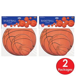 Beistle 40 Piece Printed Paper Basketball Cut Outs-Sports Theme Decorations for Birthday Party Supplies-Bulletin Board Classroom Décor, 4" - 12", Orange/Black