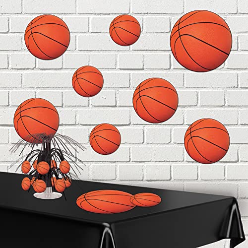 Beistle 40 Piece Printed Paper Basketball Cut Outs-Sports Theme Decorations for Birthday Party Supplies-Bulletin Board Classroom Décor, 4" - 12", Orange/Black