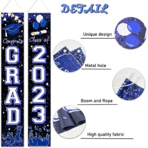 Graduation Party Decorations Blue and White Class of 2023 Graduation Hanging Porch Sign Congrats Banner for High School and College Graduation Party Decorations (Blue)