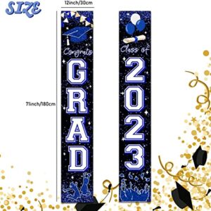 Graduation Party Decorations Blue and White Class of 2023 Graduation Hanging Porch Sign Congrats Banner for High School and College Graduation Party Decorations (Blue)