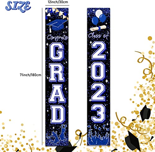 Graduation Party Decorations Blue and White Class of 2023 Graduation Hanging Porch Sign Congrats Banner for High School and College Graduation Party Decorations (Blue)