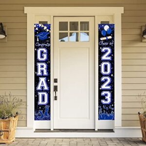 Graduation Party Decorations Blue and White Class of 2023 Graduation Hanging Porch Sign Congrats Banner for High School and College Graduation Party Decorations (Blue)