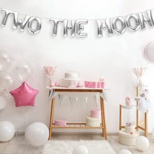 PartyForever Silver Two The Moon Party Decorations Foil Balloon Banner