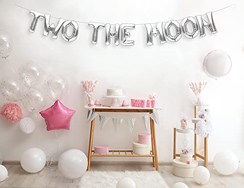 PartyForever Silver Two The Moon Party Decorations Foil Balloon Banner