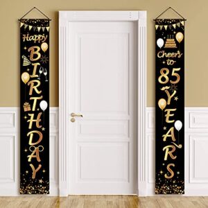 2 pieces 85th birthday party decorations cheers to 85 years banner porch sign door hanging banner 85th party decorations welcome porch sign for 85 years birthday supplies, 71 x 12 inches