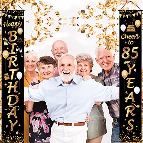 2 Pieces 85th Birthday Party Decorations Cheers to 85 Years Banner Porch Sign Door Hanging Banner 85th Party Decorations Welcome Porch Sign for 85 Years Birthday Supplies, 71 x 12 Inches