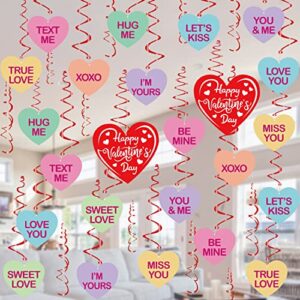 valentine’s day hanging decorations – 36 pcs valentine’s day candy hearts swirl ceiling hanging decoration – conversation hearts decorations for valentines party