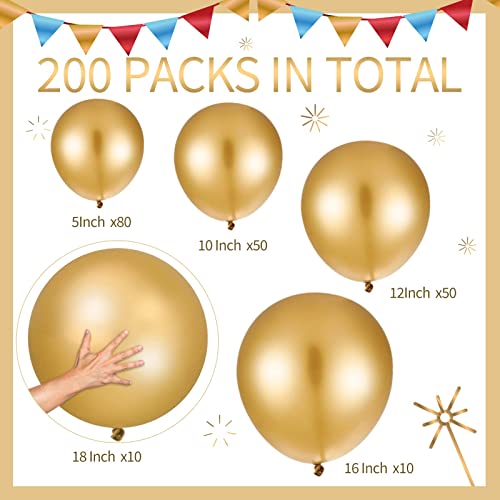 Kasyat 200 Pieces Metallic Latex Balloons, 18/16/12/10/5 Inch Chrome Latex Balloons Shiny Balloons Thick Assorted Sizes for Mardi