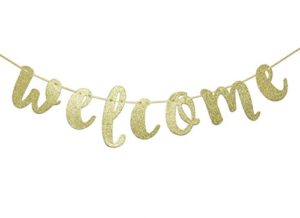 welcome gold glitter hanging sign banner- first day of school, classroom, wedding, house, home decor (gold)