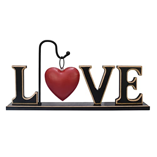 Rustic Wood Love Table Sign Freestanding Cutout Love Table Centerpiece Sign with Hanging Love Heart Decorative Love Word Sign Fireplace Tabletop Decor for Wedding Valentine's Day Gift