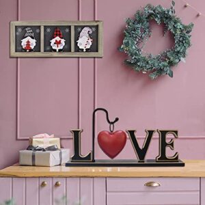 Rustic Wood Love Table Sign Freestanding Cutout Love Table Centerpiece Sign with Hanging Love Heart Decorative Love Word Sign Fireplace Tabletop Decor for Wedding Valentine's Day Gift