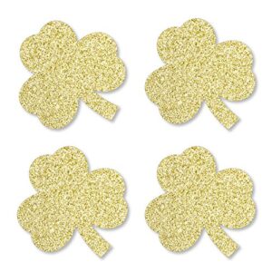 Gold Glitter Shamrocks - No-Mess Real Gold Glitter Cut-Outs - St. Patrick's Day Party Confetti - Set of 24