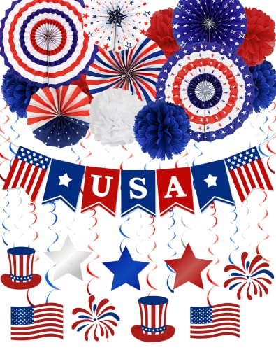 MZ.ogm Fourth of July Decorations Patriotic Day Party Decorations USA Banner 4th of July Decor Veterans Day Decorations Red White & Blue Memorial Day Decorations