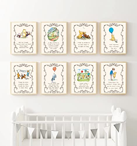 Classic Winnie Wall Decor Pooh Quotes Prints Pattern B, 5x7 Inch Adorable For Baby Shower Decorations Birthday Favors Centerpiece For Tables