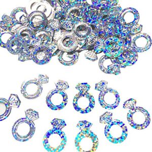 wedding decorations diamond ring foil table confetti for engagement vanlentines day bachelorette bridal shower party favors (iridescent silver,1.5 oz/bag,700-800 piece/bag)