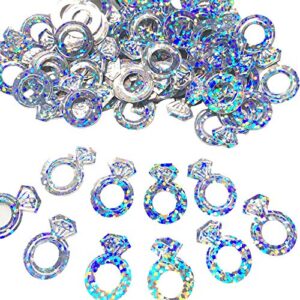 Wedding Decorations Diamond Ring Foil Table Confetti for Engagement Vanlentines Day Bachelorette Bridal Shower Party Favors (Iridescent Silver,1.5 oz/Bag,700-800 Piece/Bag)