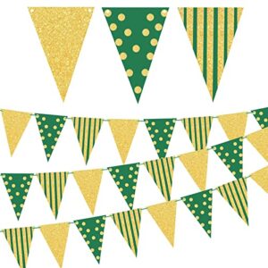 green gold party decorations, hanging glitter paper triangle flag pennant banner for st. patrick’s day graduation carnival bachelorette engagement wedding birthday baby bridal shower 24.6ft