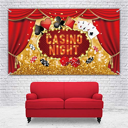 Casino Night Theme Party Decorations Backdrop Las Vegas Gold Glitter Banner Bokeh Photo Background Large Size Casino Birthday Party Supplies Decor