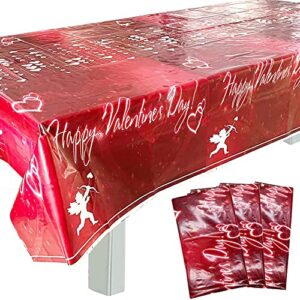 valentines day tablecloth party decorations, red love rectangle table covers, premium plastic disposable heart tablecovers, happy valentine’s day table decorations 71x54 inches