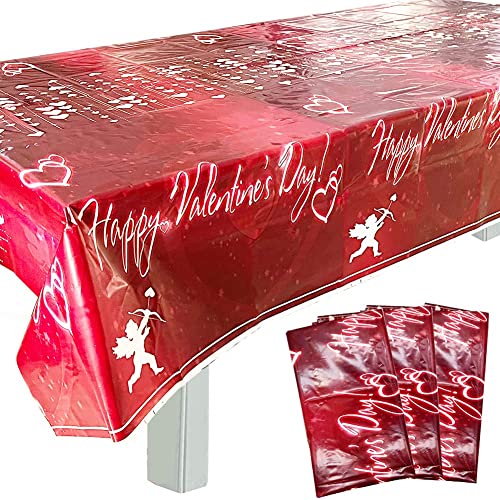 Valentines Day Tablecloth Party Decorations, Red Love Rectangle Table Covers, Premium Plastic Disposable Heart Tablecovers, Happy Valentine's Day Table Decorations 71X54 inches