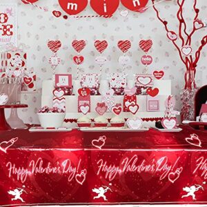 Valentines Day Tablecloth Party Decorations, Red Love Rectangle Table Covers, Premium Plastic Disposable Heart Tablecovers, Happy Valentine's Day Table Decorations 71X54 inches