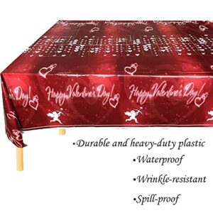 Valentines Day Tablecloth Party Decorations, Red Love Rectangle Table Covers, Premium Plastic Disposable Heart Tablecovers, Happy Valentine's Day Table Decorations 71X54 inches