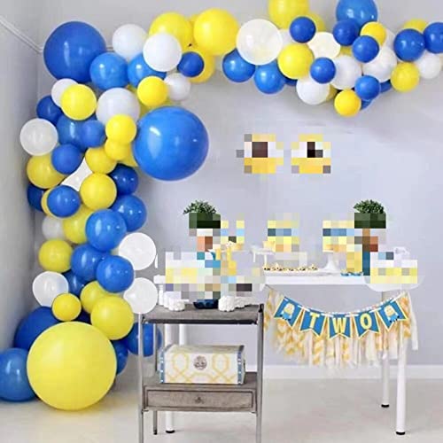 Blue Yellow White Balloon Garland Kit, 90 Pack Blue Yellow White Latex Balloons with 16FT Strip for Baby Shower Anniversary Birthday Wedding Graduation Office Party DIY Decoration