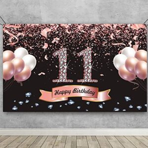 trgowaul 11th birthday decorations for girls – rose gold 11th birthday backdrop 5.9 x 3.6 fts 11th birthday party suppiles photography supplies background happy 11th birthday banner