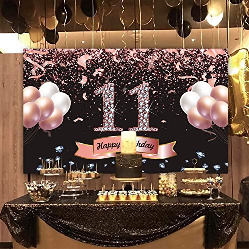 Trgowaul 11th Birthday Decorations for Girls - Rose Gold 11th Birthday Backdrop 5.9 X 3.6 Fts 11th Birthday Party Suppiles Photography Supplies Background Happy 11th Birthday Banner