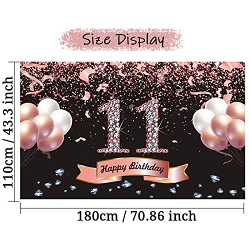 Trgowaul 11th Birthday Decorations for Girls - Rose Gold 11th Birthday Backdrop 5.9 X 3.6 Fts 11th Birthday Party Suppiles Photography Supplies Background Happy 11th Birthday Banner