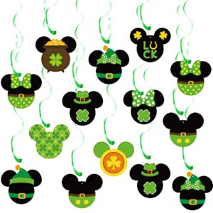 eartim 30pcs st.patrick’s day mouse inspired hanging swirls decorations, green shamrock clover ceiling foil swirl whirl for irish st patrick party lucky day decoration favor supplies home office decor