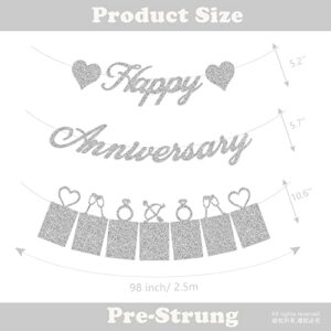 Happy Anniversary Party Decorations - Silver Happy Anniversary Banner and Photo Banner for Wedding Anniversary Party decor (Silver)