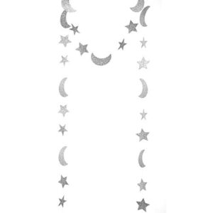 WEVEN Silver Glitter Moon Star Paper Garland, Twinkle Twinkle Little Star and Moon Banner Hanging Party Decorations for Wedding, Thanksgiving, Baby Shower, Birthday Party, 20 Feet in Total