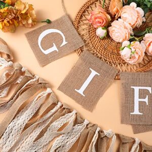 Tallew 2 Pcs Boho Burlap Banner Baby Shower Decorations Set Include Rustic Gift Decor Bunting Sign Gifts Lace Tassel Garland Rag Tie for Party Wedding Bridal Farmhouse