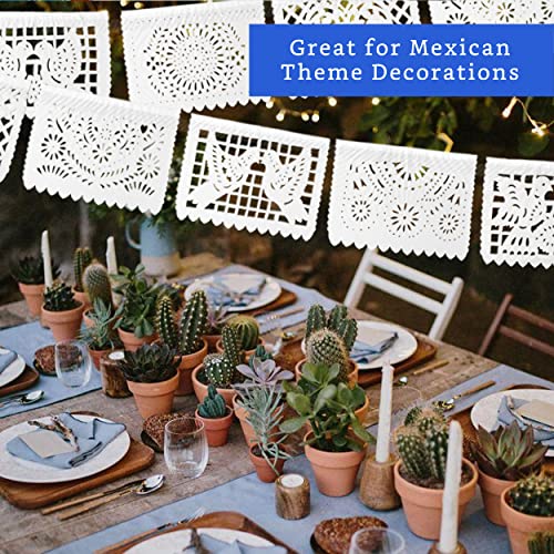 White Papel Picado Banner (5 Pack - 10 TISSUE PAPER Flag Designs per Banner / Not Plastic) - White Mexican Banners for Parties and Weddings - Mexican Themed Party Decorations - Papel Picado Mexicano para Decoraciones Mexicanas (Paper)