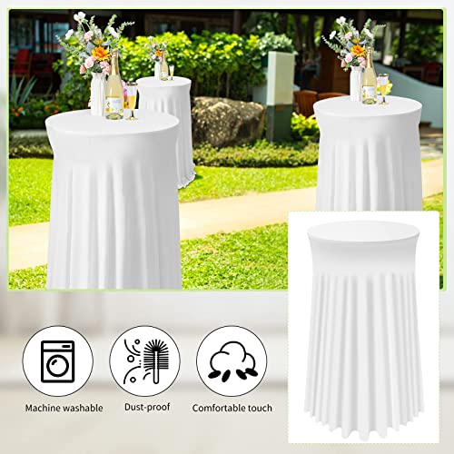 Tegeme 4 Packs Round Spandex Cocktail Tablecloths with Skirt Table Cover Stretch Square Tablecloth for Fitted High Top Bar Wedding Party Banquet (White, 32 x 43 Inch)