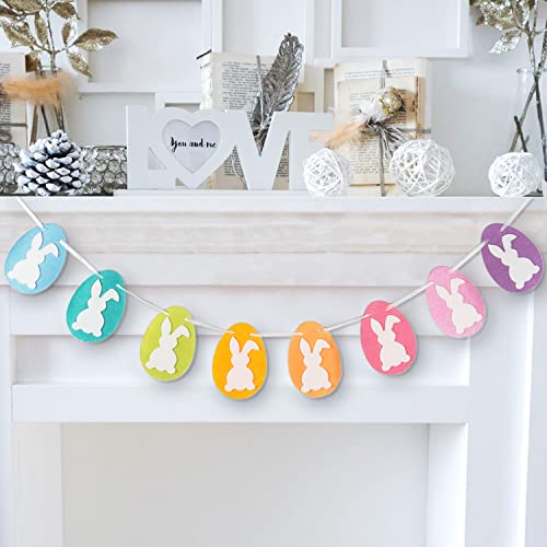 Easter Banner Decoration Happy Easter Garland, Easter Egg Bunny Bunting Flag Farmhouse Banner Spring Themed Party Favors Supplies, CHEFAN Happy Easter Day Home Decor for Mantle Fireplace