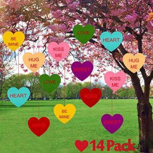 whaline 14 pcs valentine’s day heart hanging decorations, hanging candy heart felt garland, yard sign outdoor lawn decoration, for indoor window decoration wedding and party supplies
