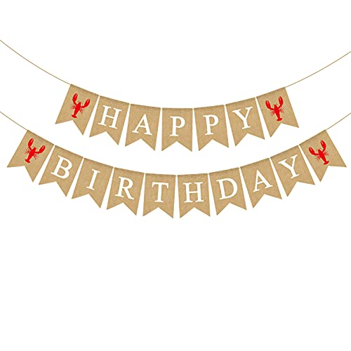 Jute Burlap Crawfish Boil Happy Birthday Banner Rustic Summer Lobster Photo Booth Backdrop Decoration