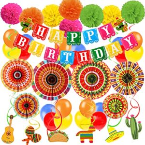 recosis fiesta birthday decorations, mexican themed happy birthday banner paper pompoms mexico fans fiesta decorations balloons birthday party decorations