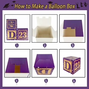 Purple and Gold Graduation Card Box-Set of 4 Graduation Balloon Boxes with "GRAD" and"CLASS OF 2023" Letters Graduation Boxs for High School College Graduation Party Decorations Supplies