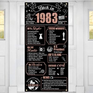 40th birthday decorations back in 1983 door banner for women, rose gold happy 40 birthday door cover party supplies, forty year old bday theme backdrop decor for outdoor indoor