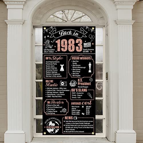 40th Birthday Decorations Back in 1983 Door Banner for Women, Rose Gold Happy 40 Birthday Door Cover Party Supplies, Forty Year Old Bday Theme Backdrop Decor for Outdoor Indoor